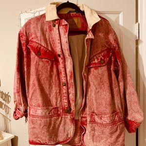 OVERSIZED RED ACID WASH CORDUROY DENIM JACKET